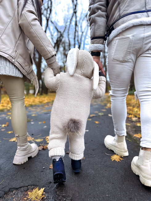 Adīts, vilnas kombinezons bērniem "ZAĶIS" - bēšs