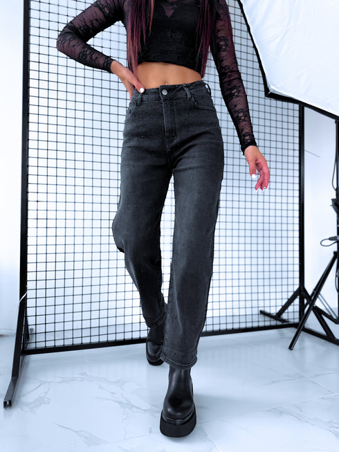 BALOON džinsa bikses "BLACK SPARKLE H886-6" - TUMŠI PELĒKAS