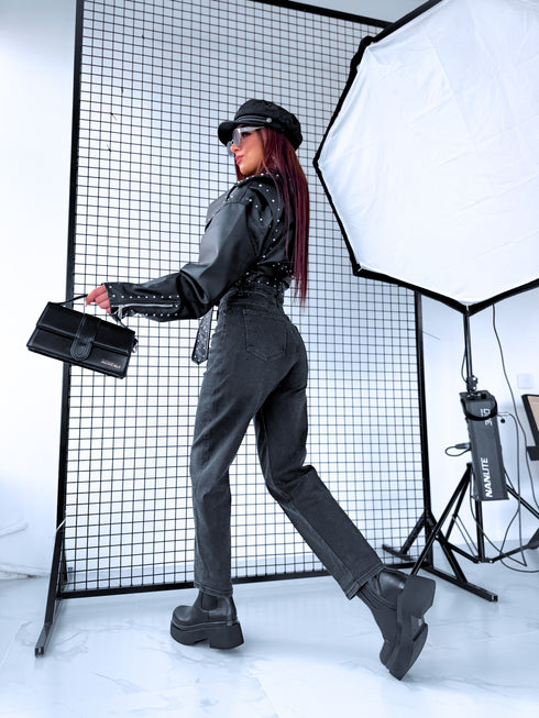 BALOON džinsa bikses "BLACK SPARKLE H886-6" - TUMŠI PELĒKAS