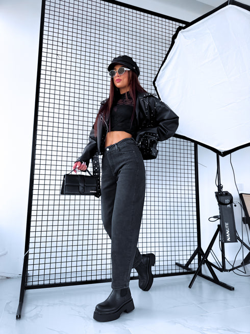 BALOON džinsa bikses "BLACK SPARKLE H886-6" - TUMŠI PELĒKAS