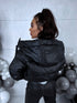 Faux leather jacket with hood - BLACK