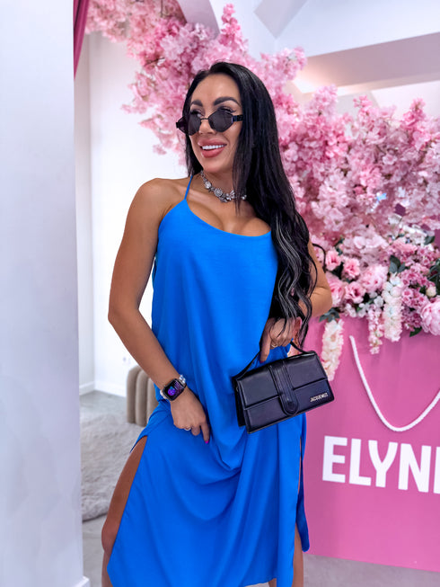 "LĪGO" dress with crossed straps - BLUE PRE-ORDER