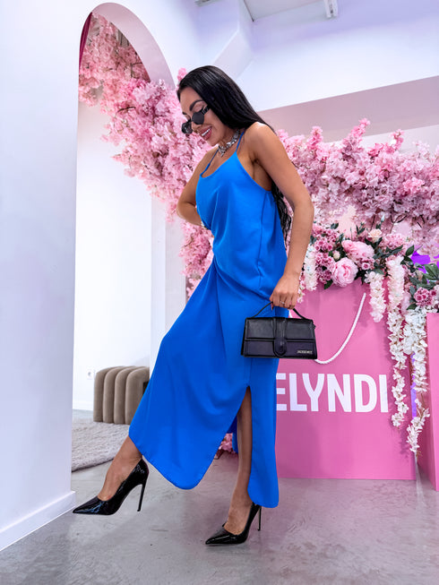 "LĪGO" dress with crossed straps - BLUE PRE-ORDER