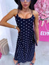 DOTTED "LĪGO" dress with crossed straps - navy blue PRE-ORDER