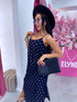 DOTTED "LĪGO" dress with crossed straps - navy blue PRE-ORDER