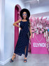 DOTTED "LĪGO" dress with crossed straps - navy blue PRE-ORDER
