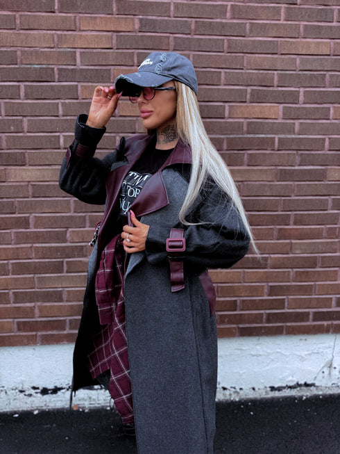 "DETAIL FL2250" пальто - СЕРОЕ С БОРДОВЫМ