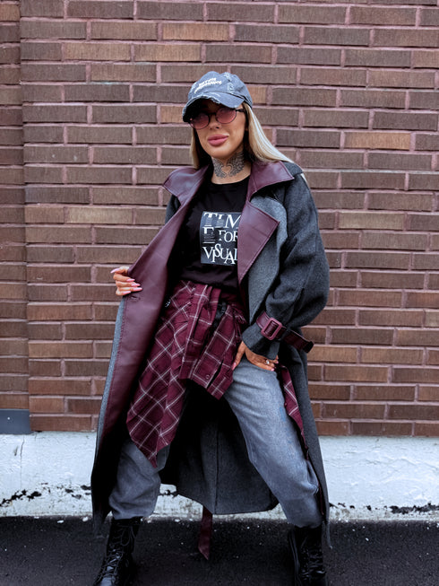 "DETAIL FL2250" пальто - СЕРОЕ С БОРДОВЫМ