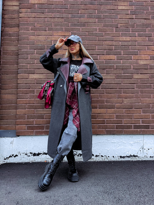 "DETAIL FL2250" пальто - СЕРОЕ С БОРДОВЫМ