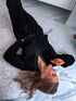Soft home suit with button down jacket - BLACK