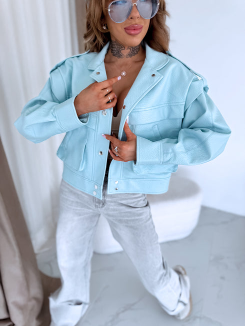 Dirbtinės odos striukė "ROAD REBEL" S-6203 - ŠVIESIAI MĖLYNA