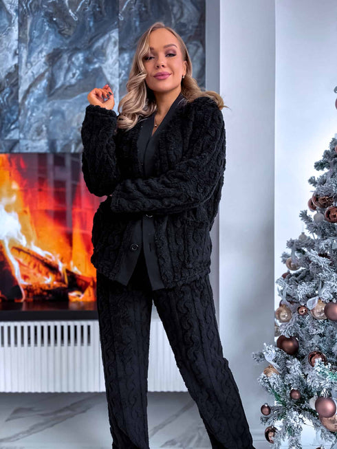 Soft home suit with button down jacket - BLACK