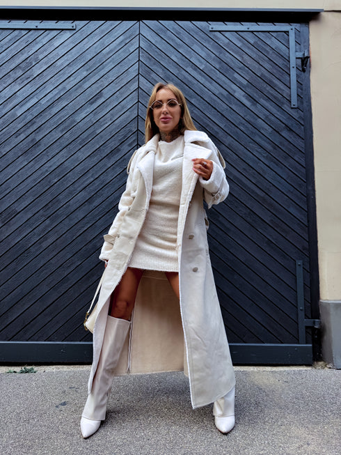 "LUX PLUSH CV2193" ādas imitācijas mētelis - BĒŠS AR BALTU