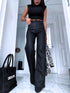 WIDE LEG pants HM6709 "BLACK LEATHER"