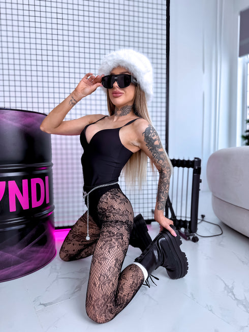 Колготки с цветочным узором "FLORET" HN121 - ЧЕРНЫЕ