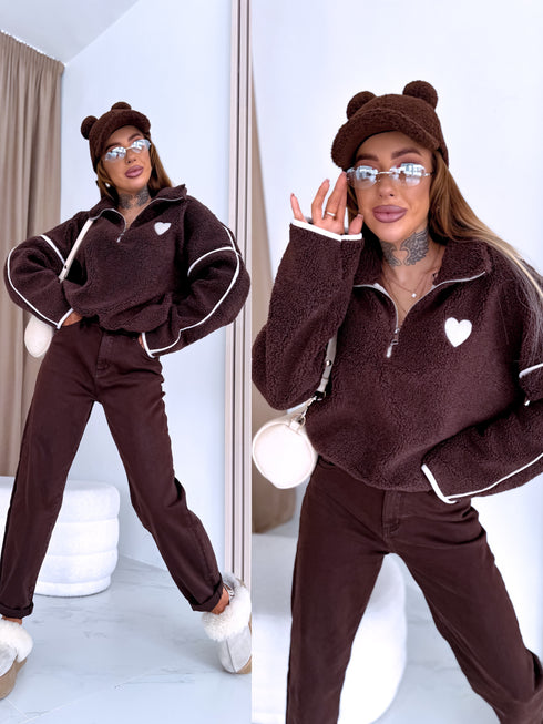 Sweater "TEDDY HEARTS W1263" - CHOCO