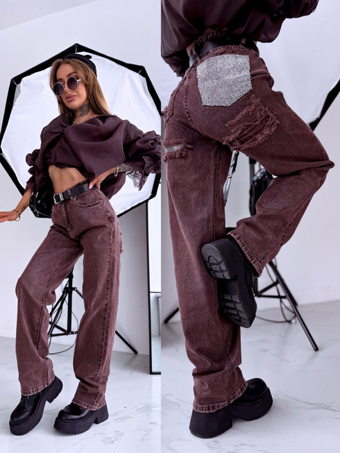 "TRUST NO ONE" A3825-A jeans - chocolate