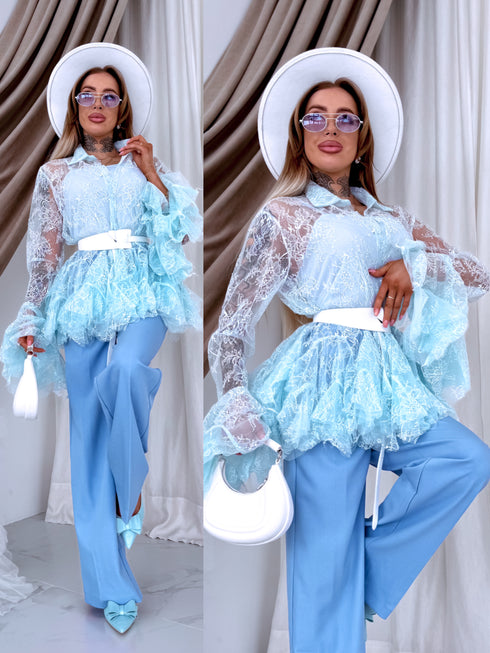 Кружевная блузка 2в1 "BRILLIANTE" A2578 - СВЕТЛО-ГОЛУБОЙ ПРЕДЗАКАЗ