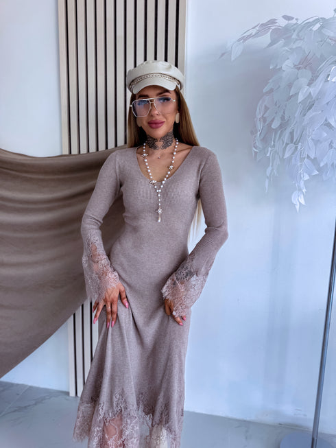 Fitted dress "EMBER FIRE 552" - DARK BEIGE