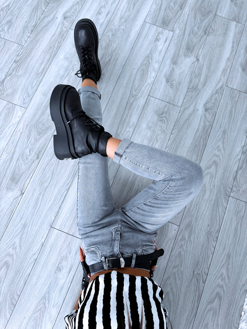 Серые джинсы MOM FIT ХМ306-6 "SMOKE"