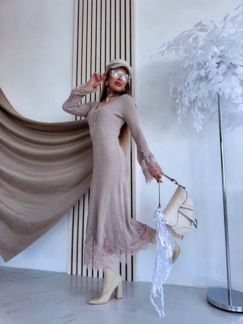 Fitted dress "EMBER FIRE 552" - DARK BEIGE