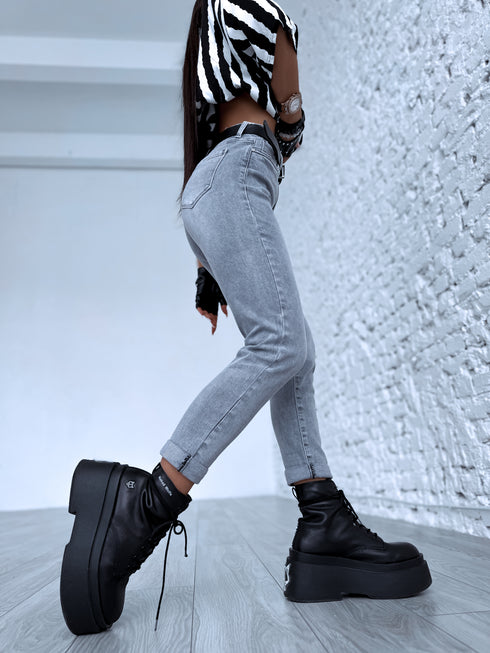 Серые джинсы MOM FIT ХМ306-6 "SMOKE"