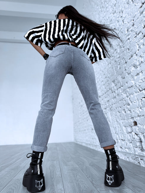 GREY mom fit denim pants HM306-6 "SMOKE"