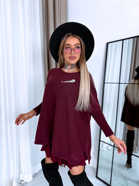 Laisvo kirpimo megztinis "YOU KNOW 37707" - bordo