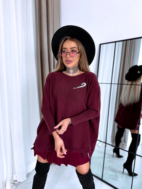 Laisvo kirpimo megztinis "YOU KNOW 37707" - bordo