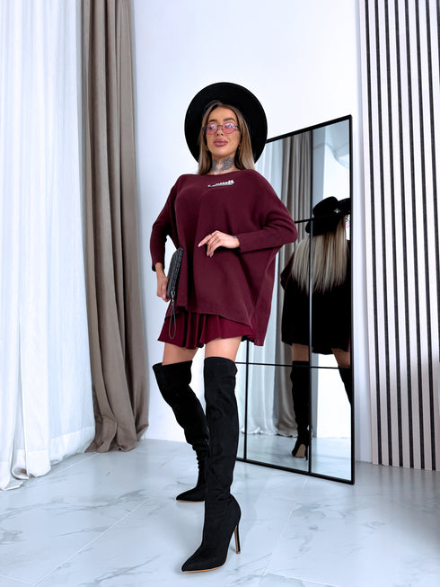 Laisvo kirpimo megztinis "YOU KNOW 37707" - bordo