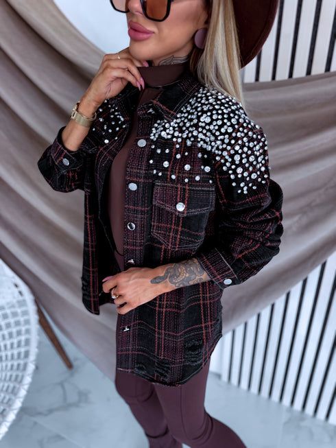 Джинсовая куртка "Crystal Glow MF2530" - ЧЕРНАЯ С ОРАНЖЕВЫМ