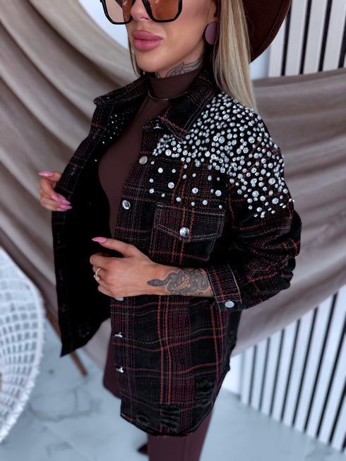 Джинсовая куртка "Crystal Glow MF2530" - ЧЕРНАЯ С ОРАНЖЕВЫМ