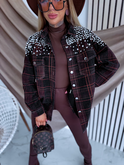 Джинсовая куртка "Crystal Glow MF2530" - ЧЕРНАЯ С ОРАНЖЕВЫМ