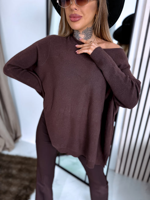 Oversized sweater "YOU KNOW 37707" - choco