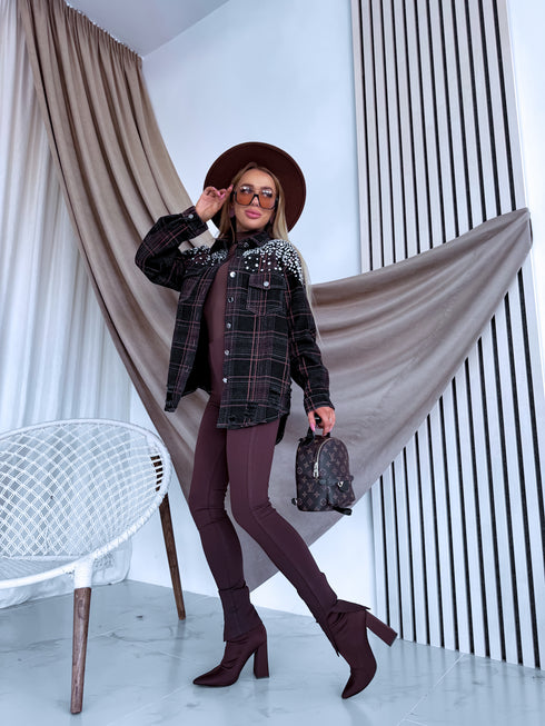 Джинсовая куртка "Crystal Glow MF2530" - ЧЕРНАЯ С ОРАНЖЕВЫМ