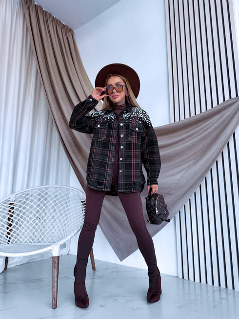 Джинсовая куртка "Crystal Glow MF2530" - ЧЕРНАЯ С ОРАНЖЕВЫМ