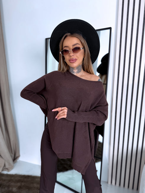 Oversized sweater "YOU KNOW 37707" - choco