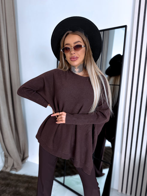 Oversized sweater "YOU KNOW 37707" - choco