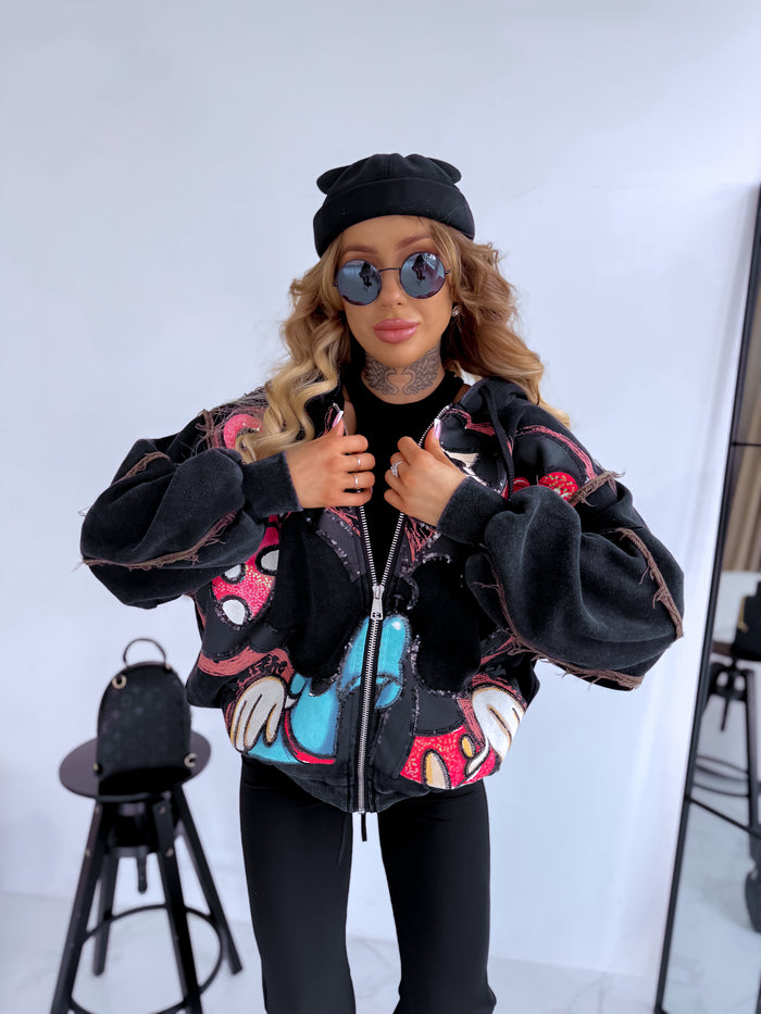 Jacket with cartoon print "MICKEY BOW V12051" – BLACK PRE-ORDER