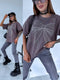 GRAY-BROWN, ONE SIZE extended T-shirt "CRYSTAL BOW"