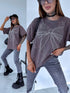 GRAY-BROWN, ONE SIZE extended T-shirt "CRYSTAL BOW"