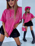 PINK, ONE SIZE extended T-shirt "CRYSTAL BOW"