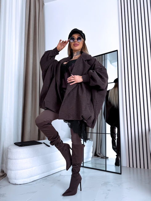 OVERSIZE paltas "SNOWBALL 251174" - CHOCO