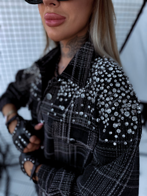 Джинсовая куртка "Crystal Glow MF2530" - ТЕМНО-СЕРАЯ С ЗЕЛЕНЫМ