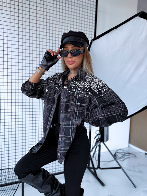 Джинсовая куртка "Crystal Glow MF2530" - ТЕМНО-СЕРАЯ С ЗЕЛЕНЫМ