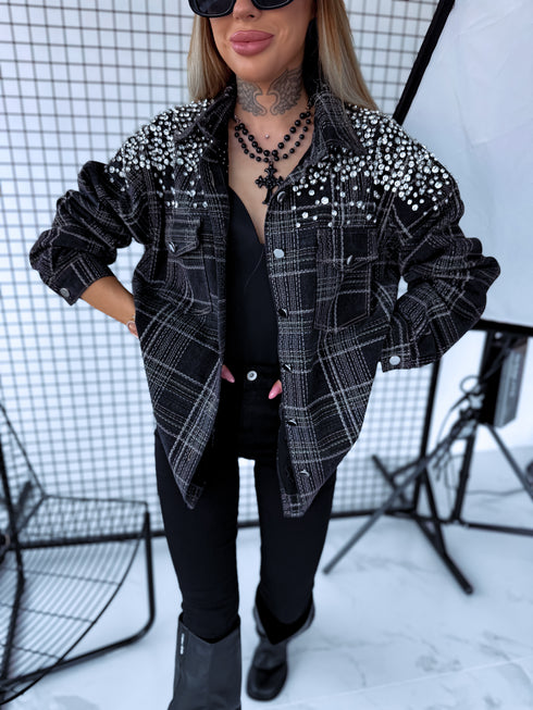 Джинсовая куртка "Crystal Glow MF2530" - ТЕМНО-СЕРАЯ С ЗЕЛЕНЫМ