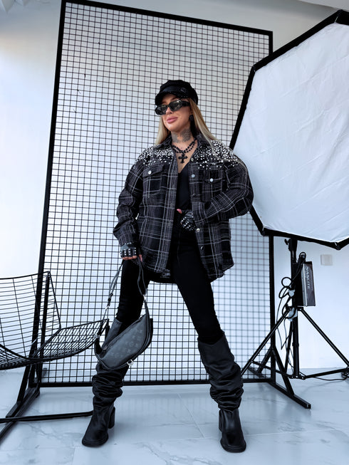 Джинсовая куртка "Crystal Glow MF2530" - ТЕМНО-СЕРАЯ С ЗЕЛЕНЫМ