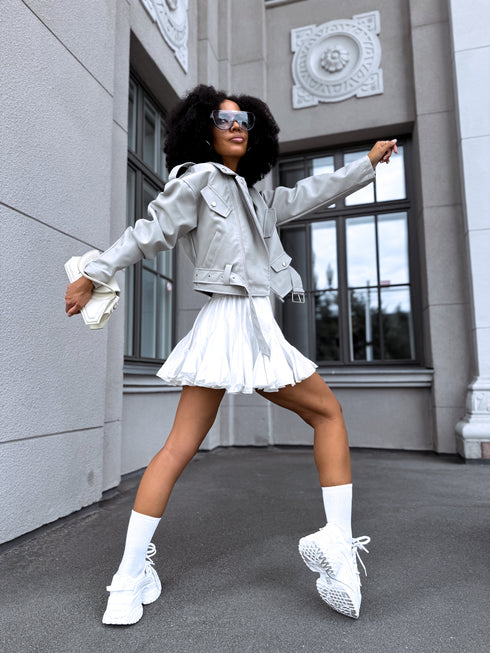 Crop ādas imitācijas jaka MU03 - pelēka