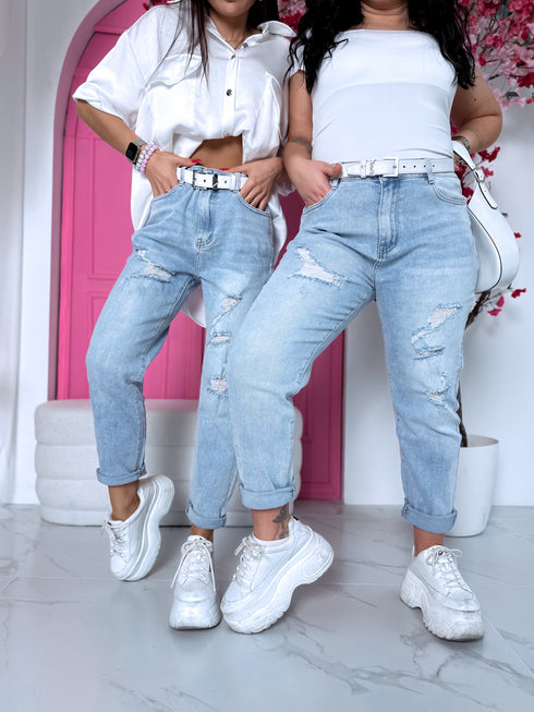 MOM FIT denim pants + belt "BALMY" LW-178