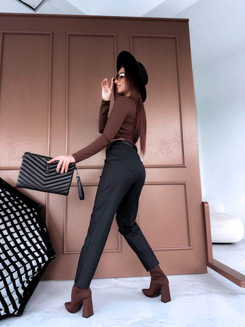 "AREA C9279-1" MOM FIT odos imitacijos kelnės - JUODOS